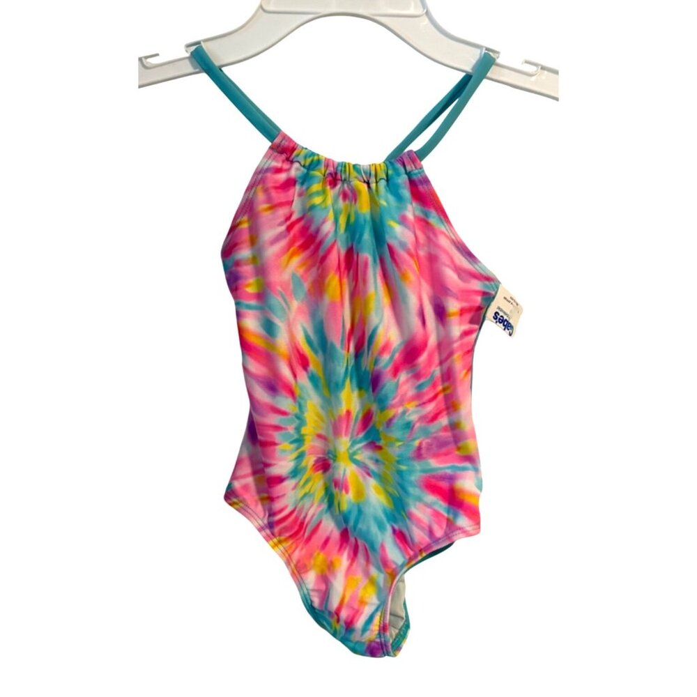Cat & Jack Toddler Girls Tie Dye Swimsuit XS 4/5 Pink Blue Vacation Pool Swim